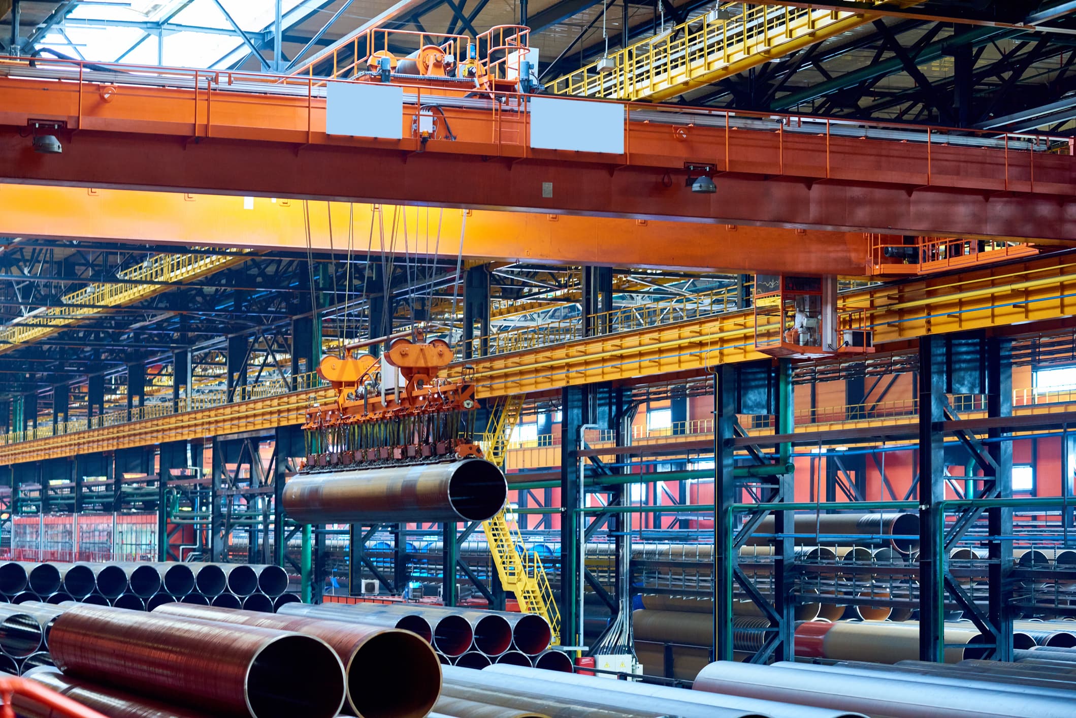 Warehouse overhead crane in an industrial facility