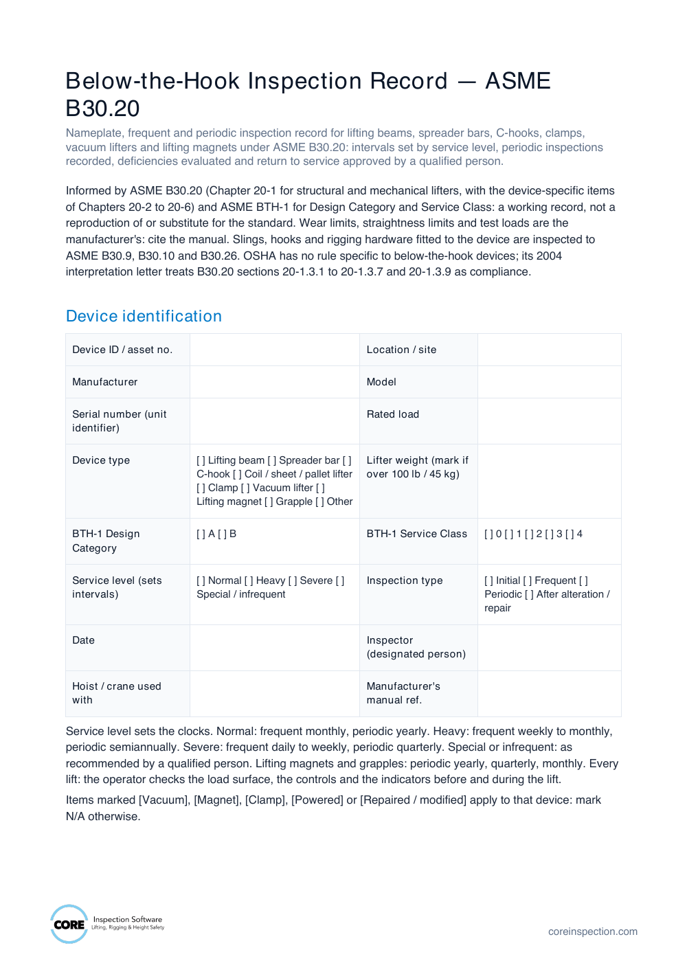 Preview of Below-the-Hook Inspection Record document