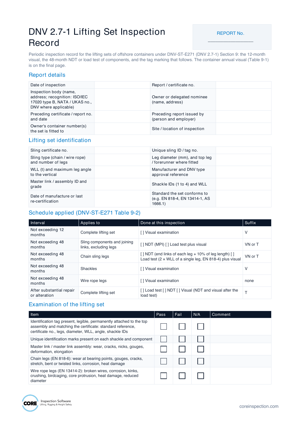 Preview of DNV 2.7-1 Lifting Set Inspection Record document