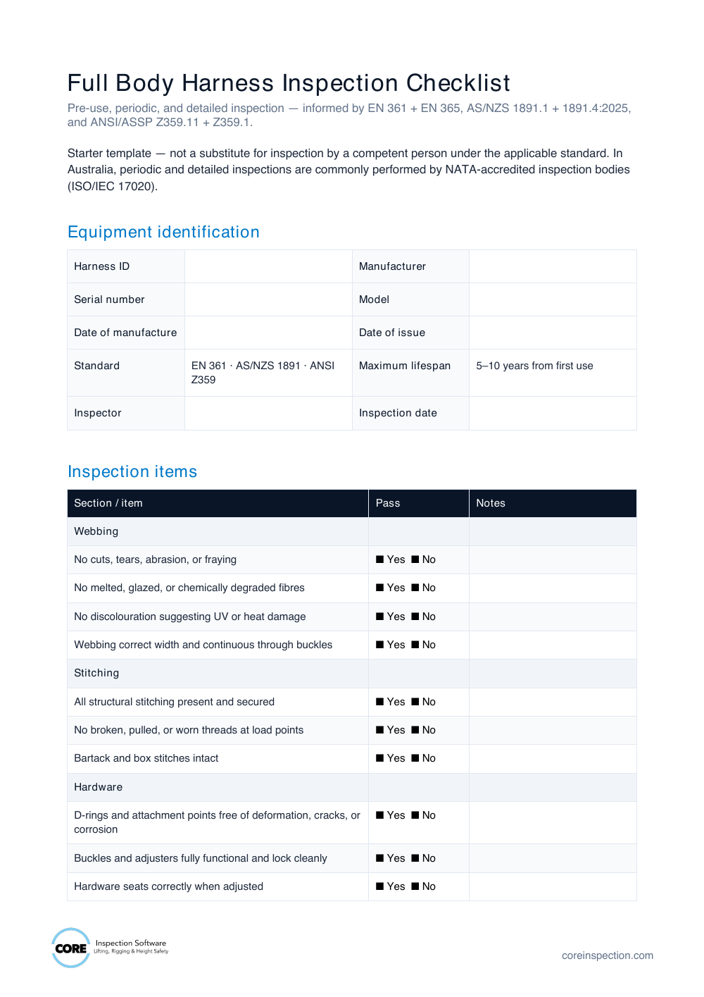 Preview of Harness Inspection Checklist document